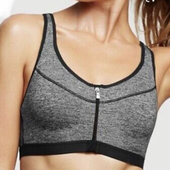 Victoria's Secret VSX Sports Bra M Gray High Support Front Zip Racerback - Picture 1 of 6